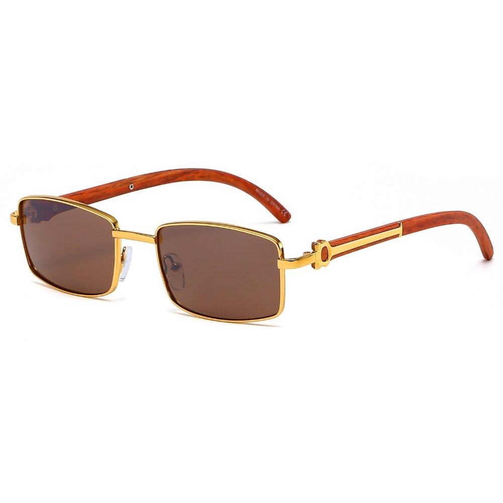Men Sunglasses Brown Lens Square Retro Classic Trendy‎ Retro Shades Gold Metal